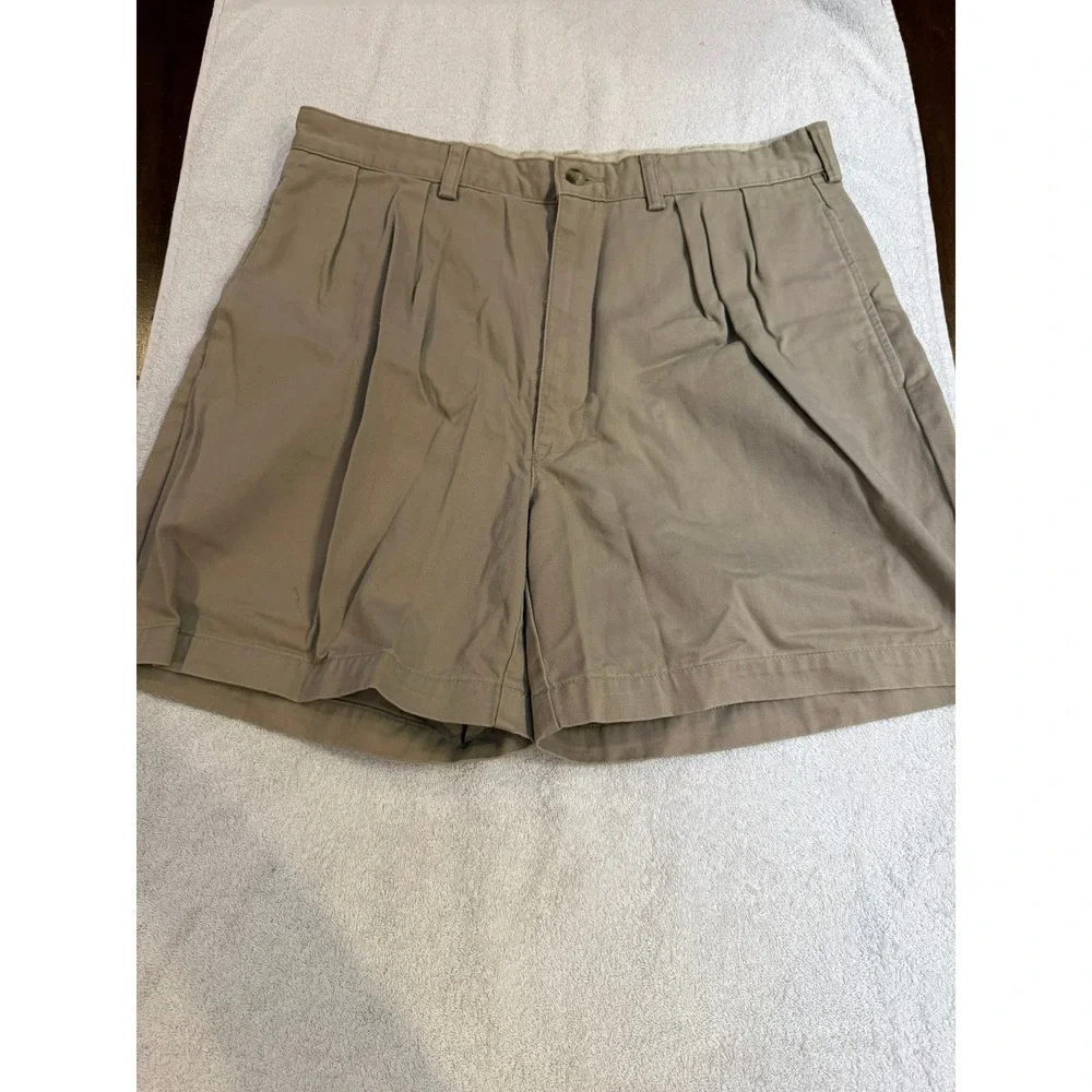 Polo Ralph Lauren Mens Pleated Chino Shorts Tan Khaki Cotton 34 6 Inch Inseam